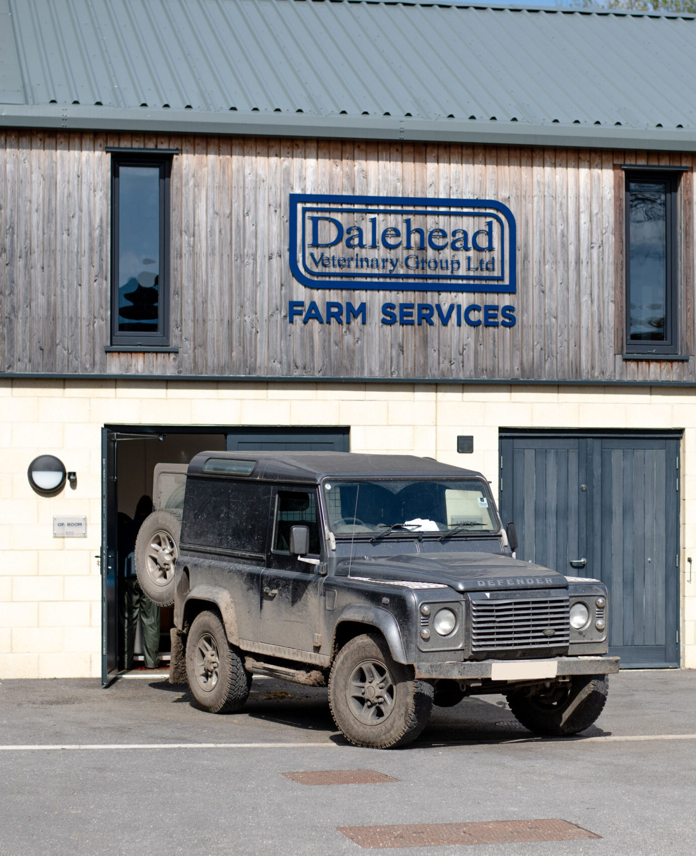 Landrover Defender outside the Farm Building